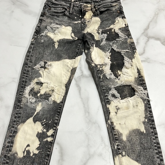 American Eagle Black Bleached Destroyed Distressed Frayed Skinny Jeans 26 - Picture 1 of 11